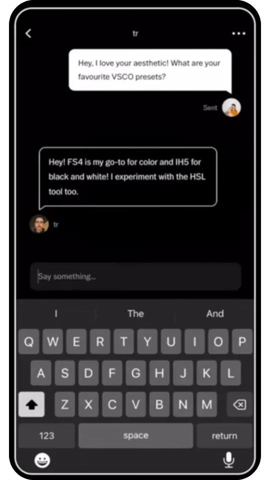 vsco Conversation image 
Send Private Messages in VSCO