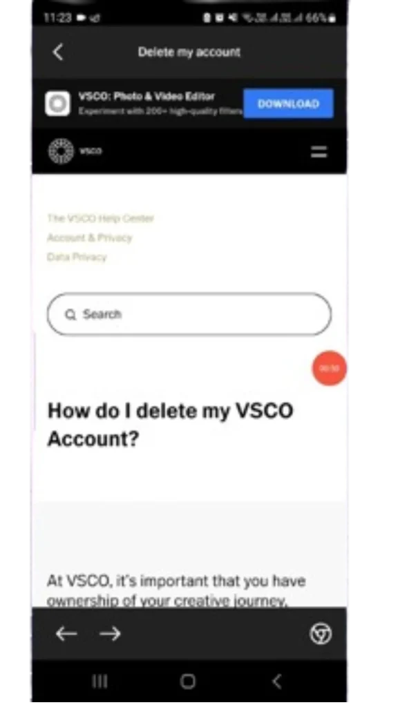 deleting process of VSCO