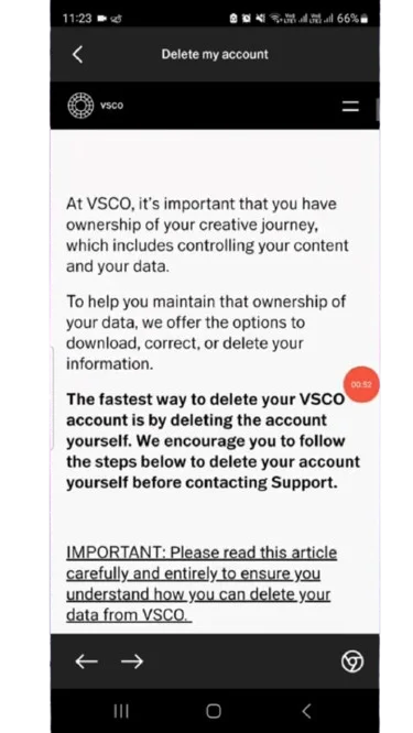 how to delete vsco account