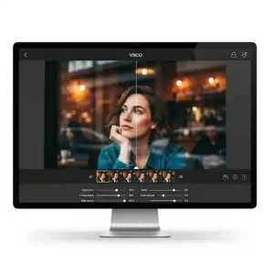 Computer monitor showing a scenic photo VSCO APK for PC